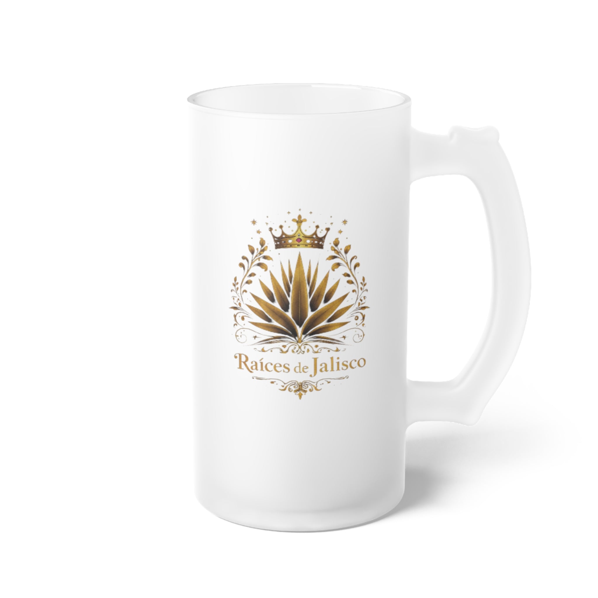 Frosted Beer Mug – 'Raíces de Jalisco' Agave Crest Frosted Glass Stein