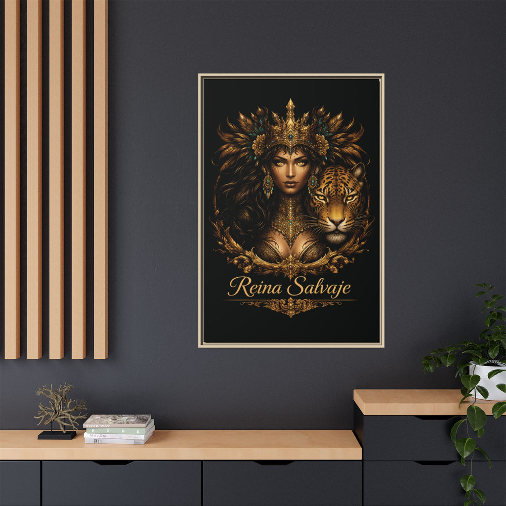 Reina Salvaje Matte Framed Canvas Art — Golden Goddess & Tiger Wall Decor