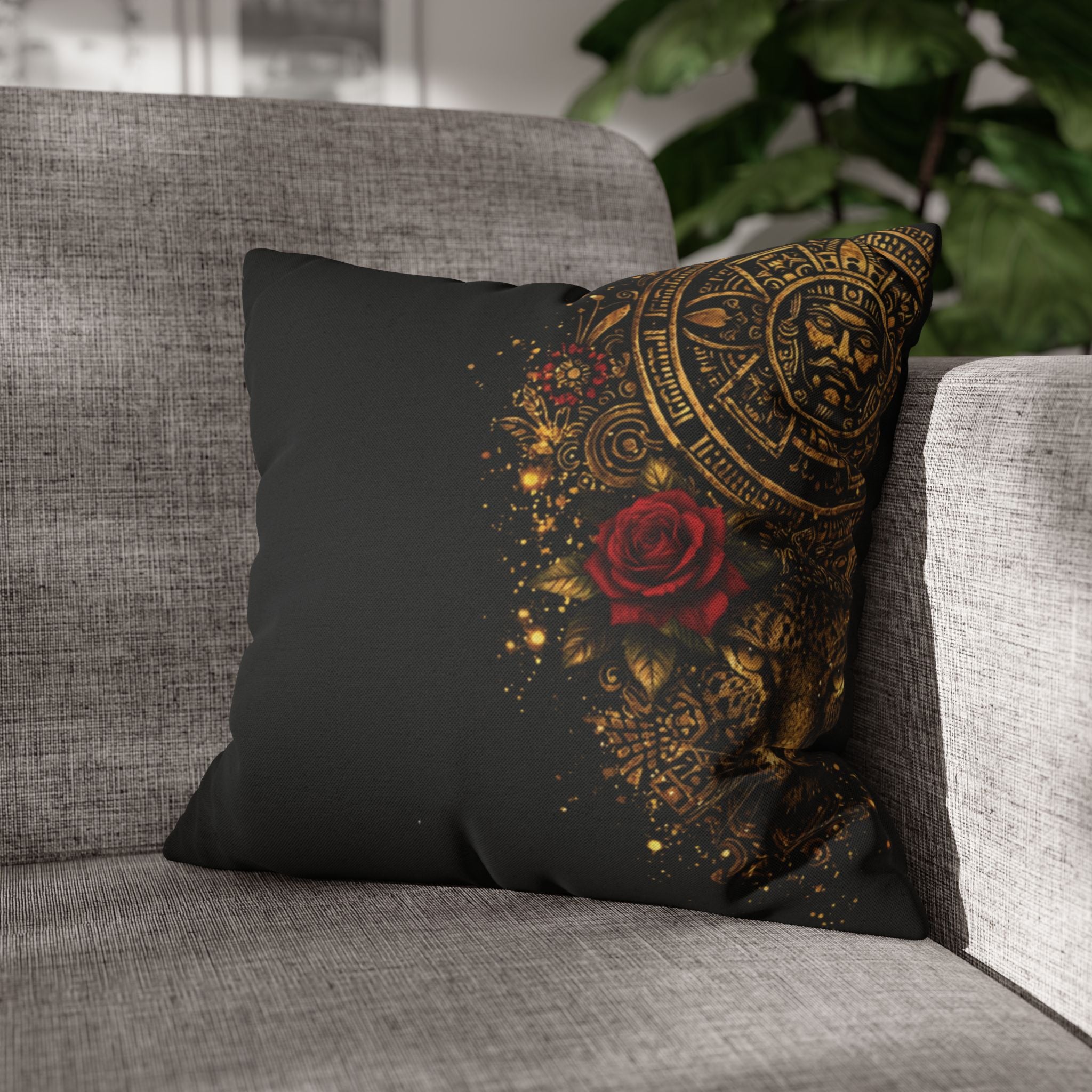 Reina Azteca Pillowcase — Rose Decorative Throw Pillow