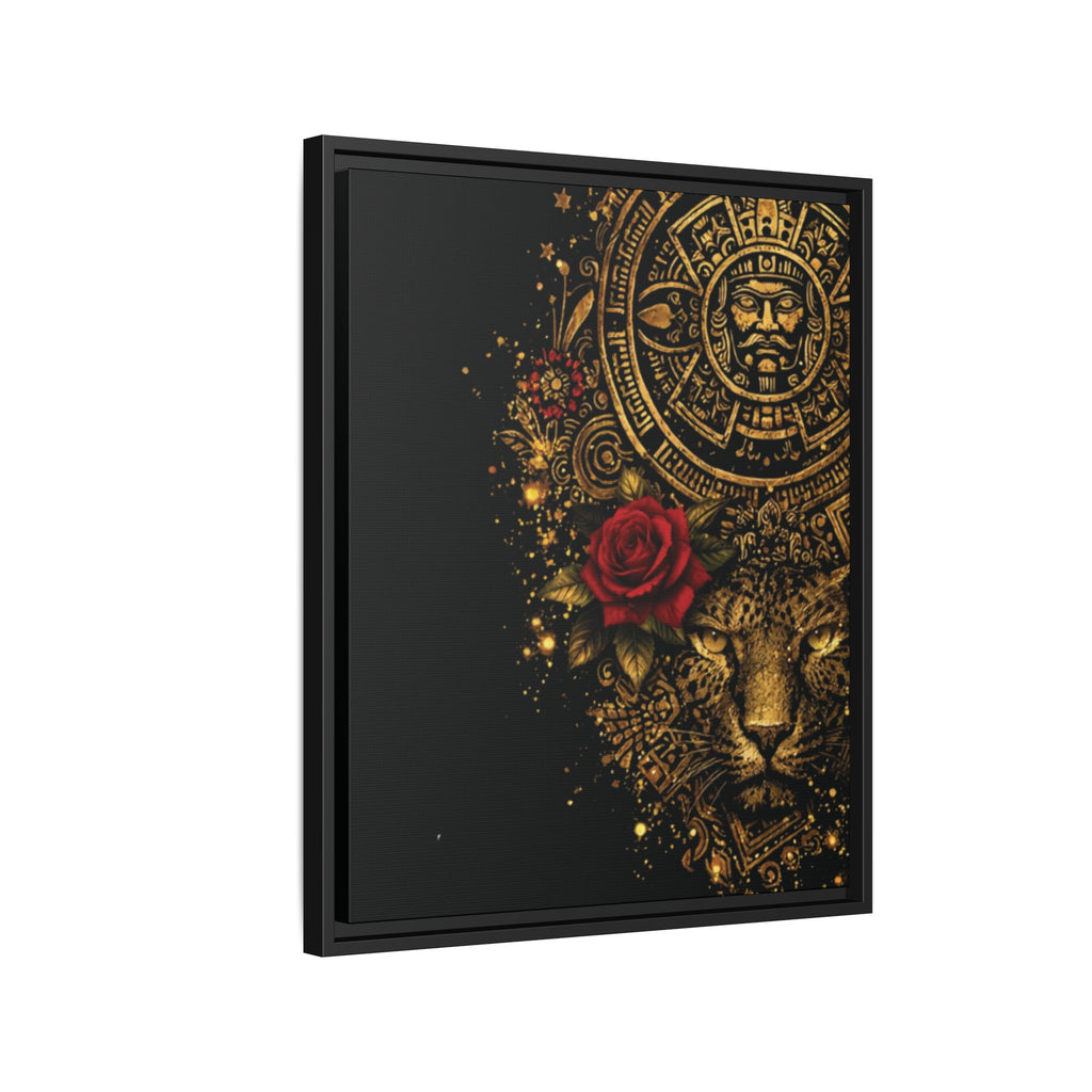 Reina Azteca Art Print — Framed Matte Canvas with Red Rose