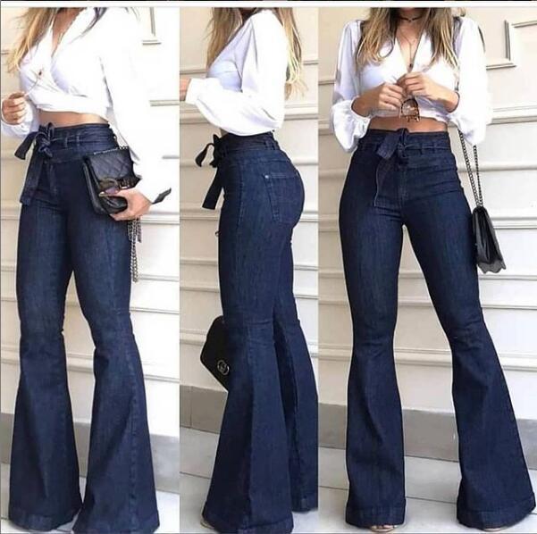High-Waisted Hip-Lifting Belted Slim Fit Flared Jeans for Women