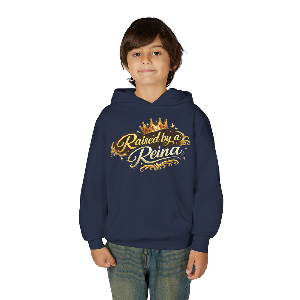 Youth Hoodie — "Raised by a Reina" Crowned Royalty Sweatshirt