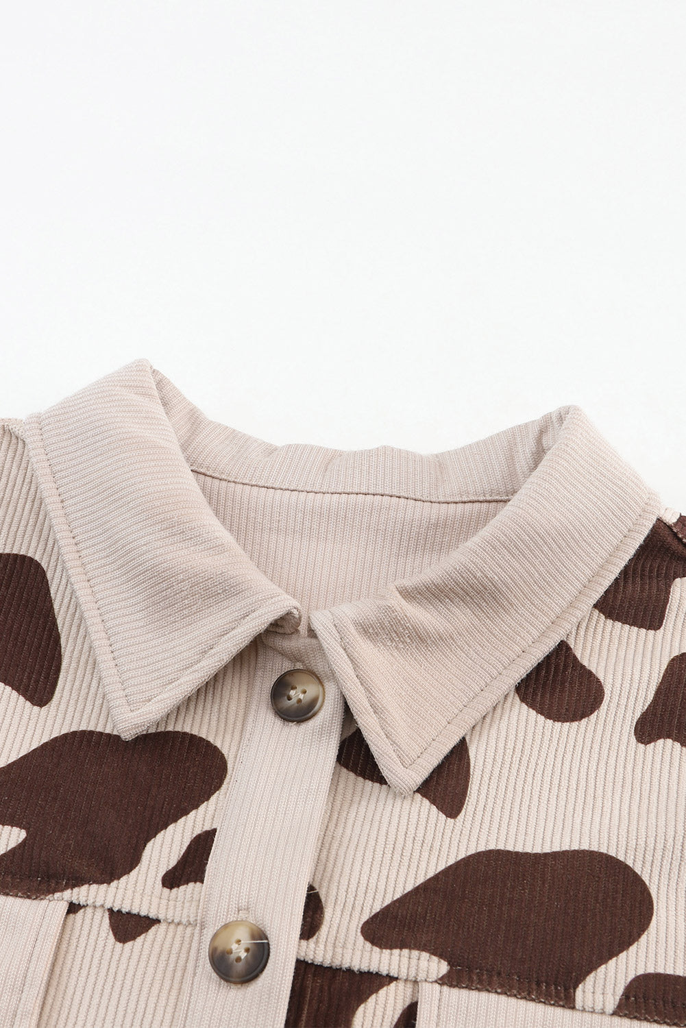 Khaki Cow Spots Printed Corduroy Shacket