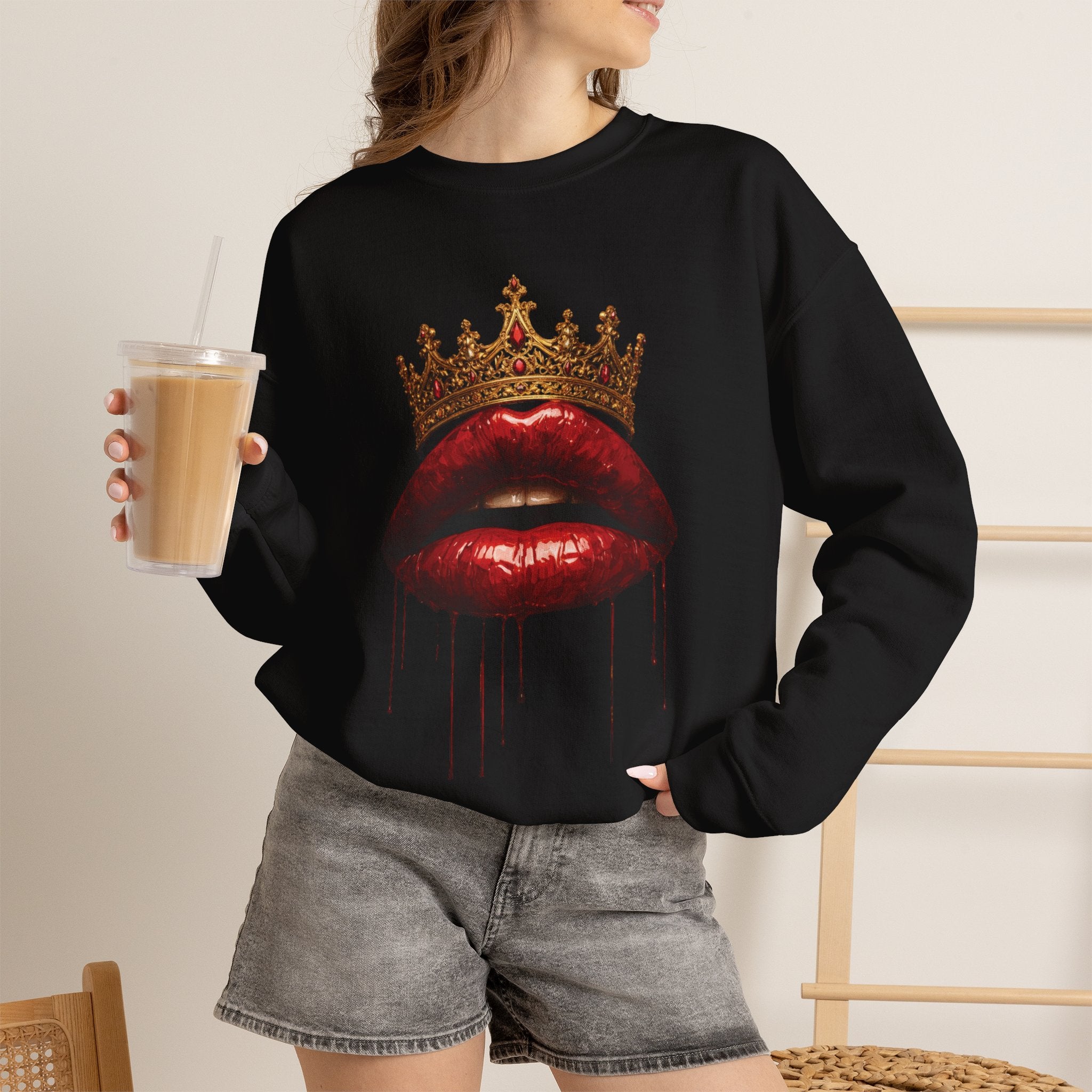 Crowned Lips Graphic Crewneck Sweatshirt