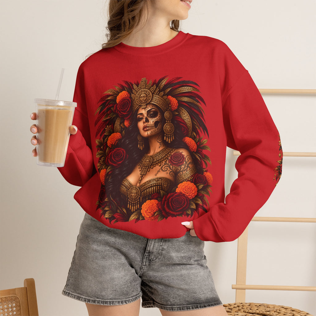 Reina Azteca: Entre Rosas y Cempasúchil | Unisex Heavy Blend™ Crewneck Sweatshirt