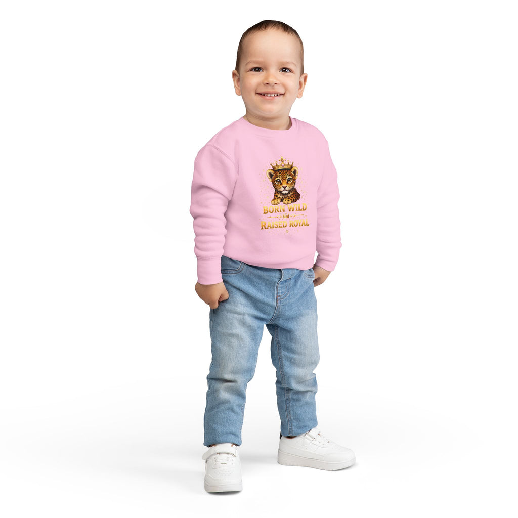 Toddler Sweatshirt - "Born Wild Raised Royal" Jaguar Cub Crowned Crewneck