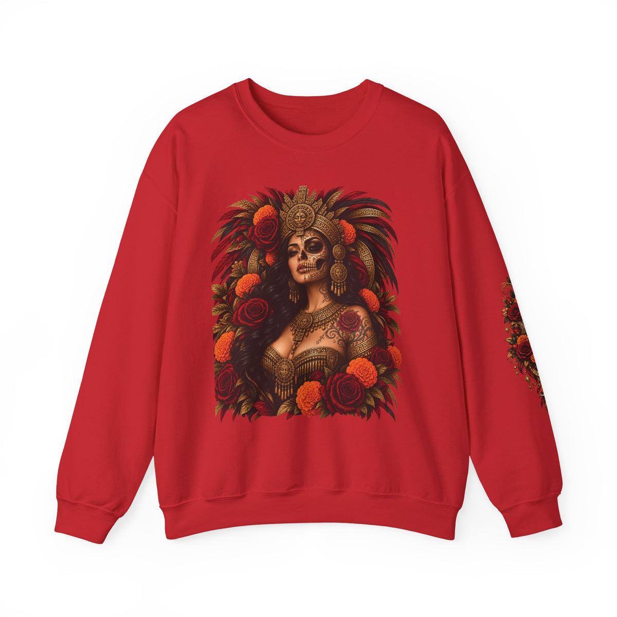 Reina Azteca: Entre Rosas y Cempasúchil | Unisex Heavy Blend™ Crewneck Sweatshirt