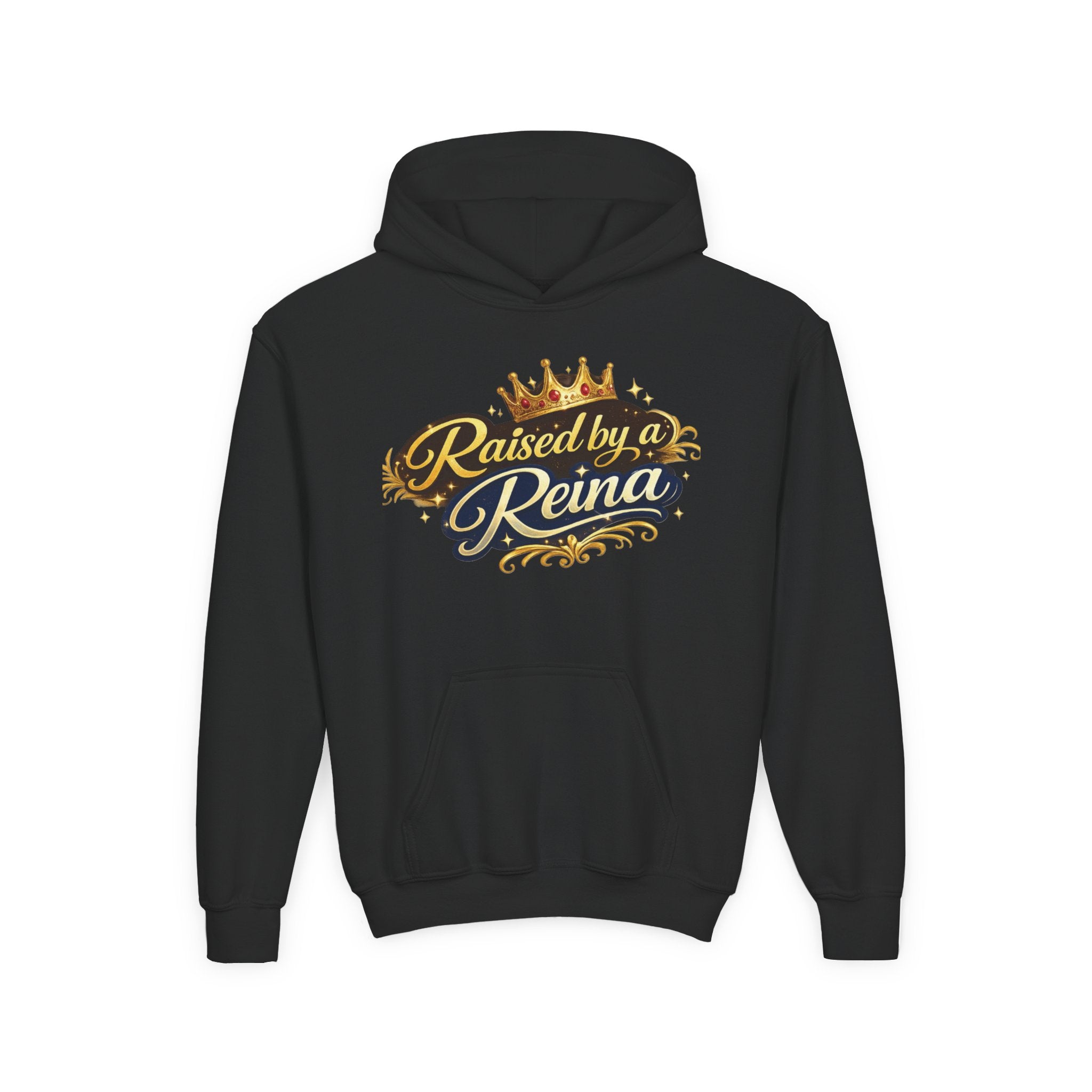 Youth Hoodie — "Raised by a Reina" Crowned Royalty Sweatshirt