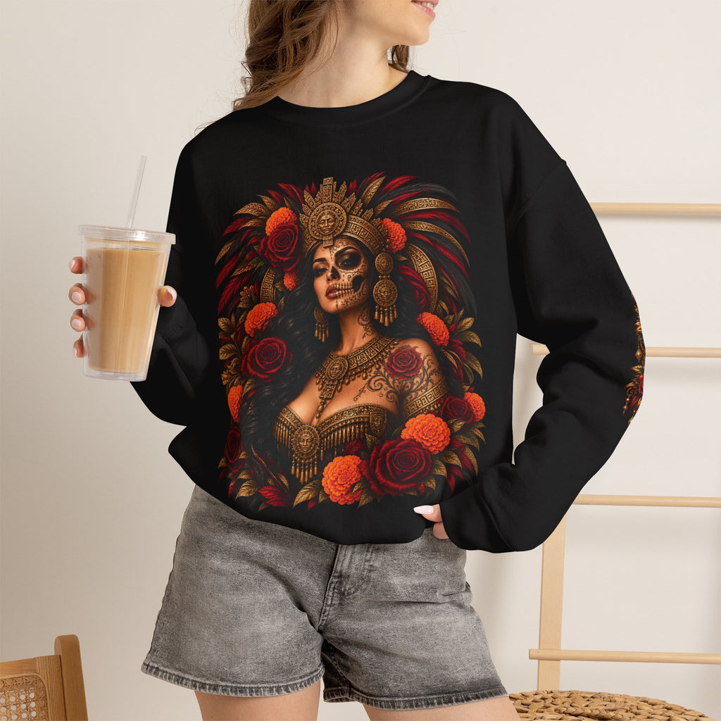 Reina Azteca: Entre Rosas y Cempasúchil | Unisex Heavy Blend™ Crewneck Sweatshirt