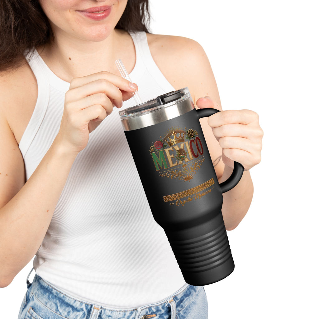 Orgullo Mexicano 40oz Insulated Travel Mug — Mexico Graphic, Vintage Floral Design