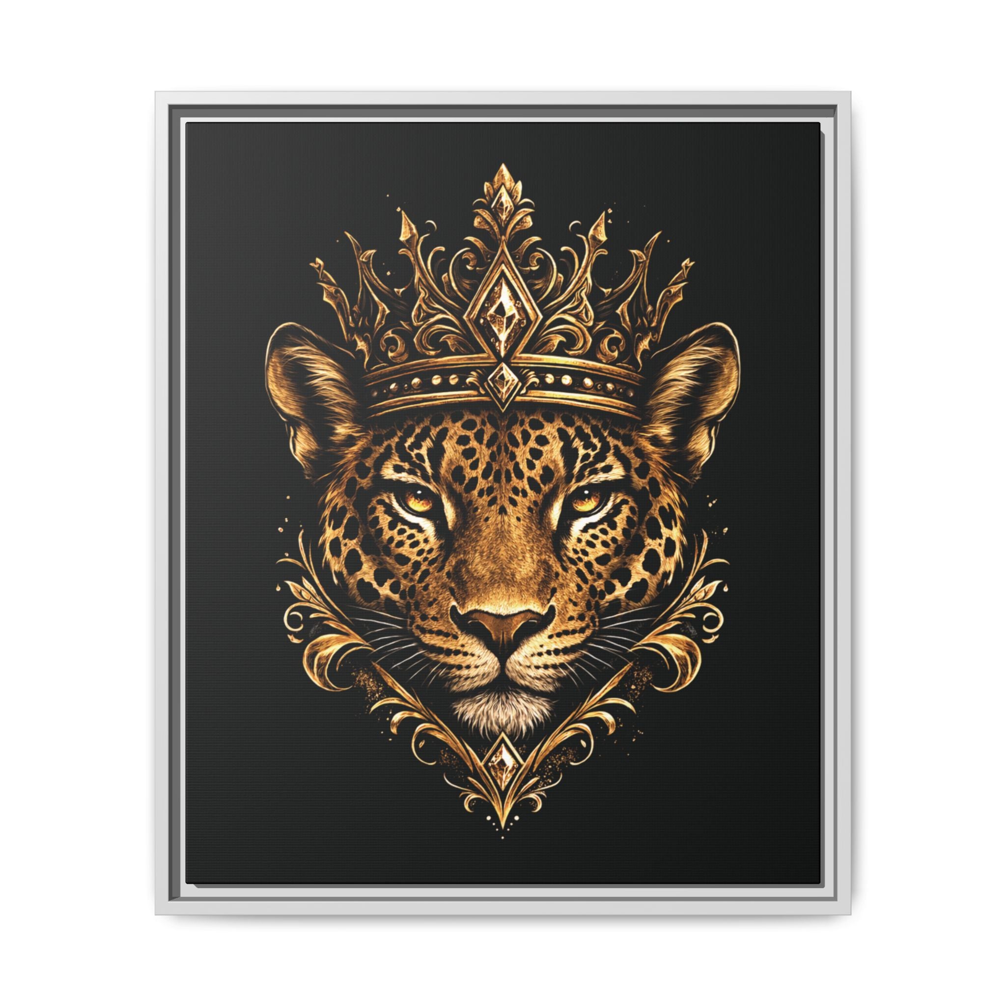 Golden Crowned Jaguar Matte Framed Canvas