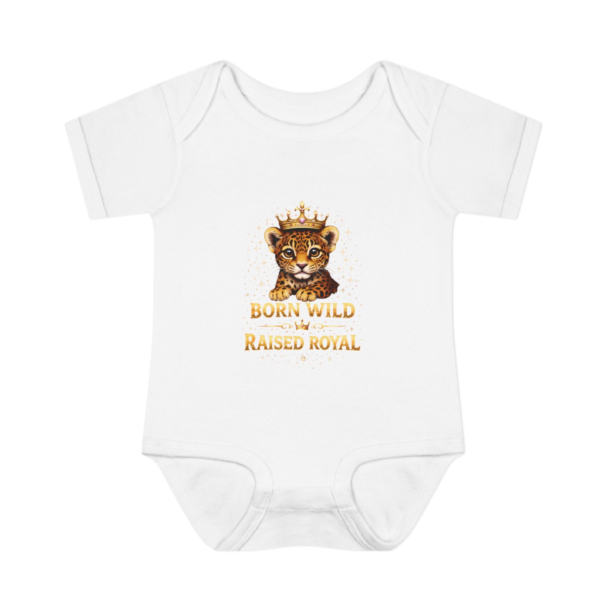 Baby Bodysuit – “Born Wild Raised Royal” Jaguar Cub Graphic Infant Onesie