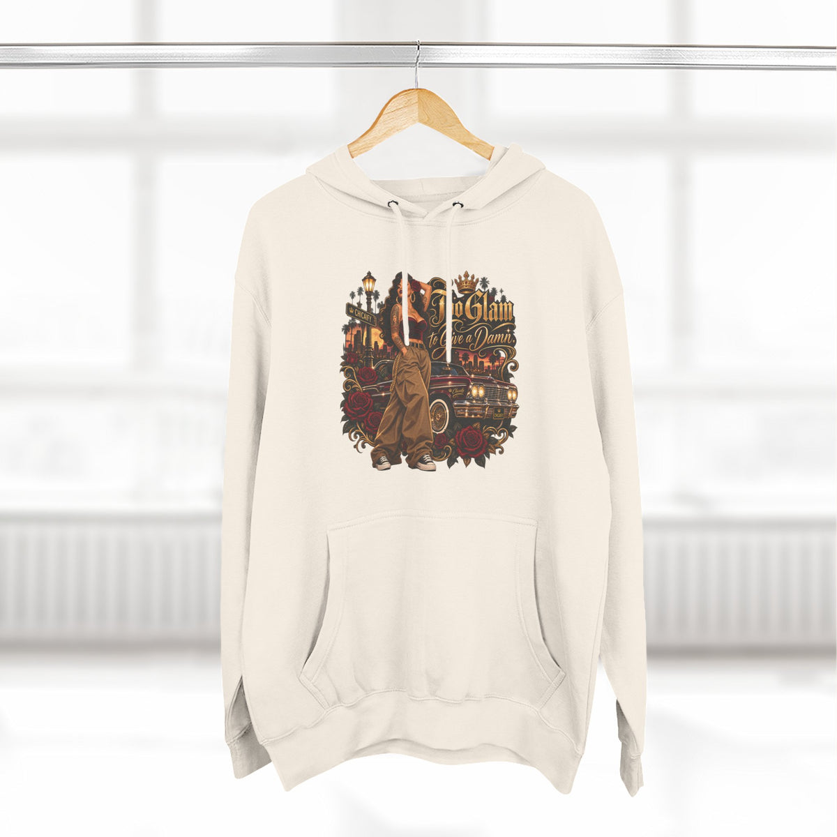 Chola Lux – Too Glam to Give a Damn | Three-Panel Fleece Hoodie