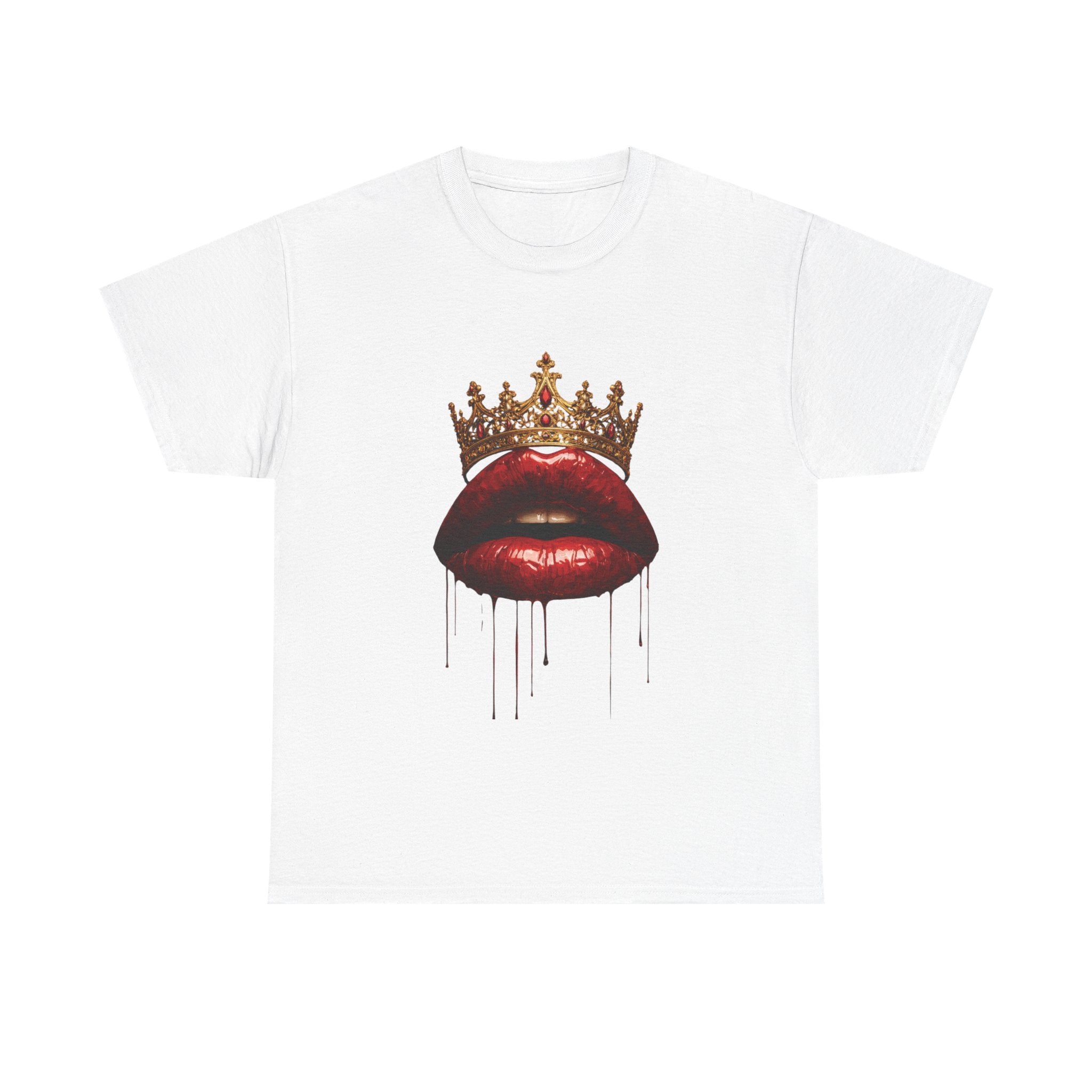 Crown Kiss T‑Shirt — Dripping Red Lips Graphic Tee
