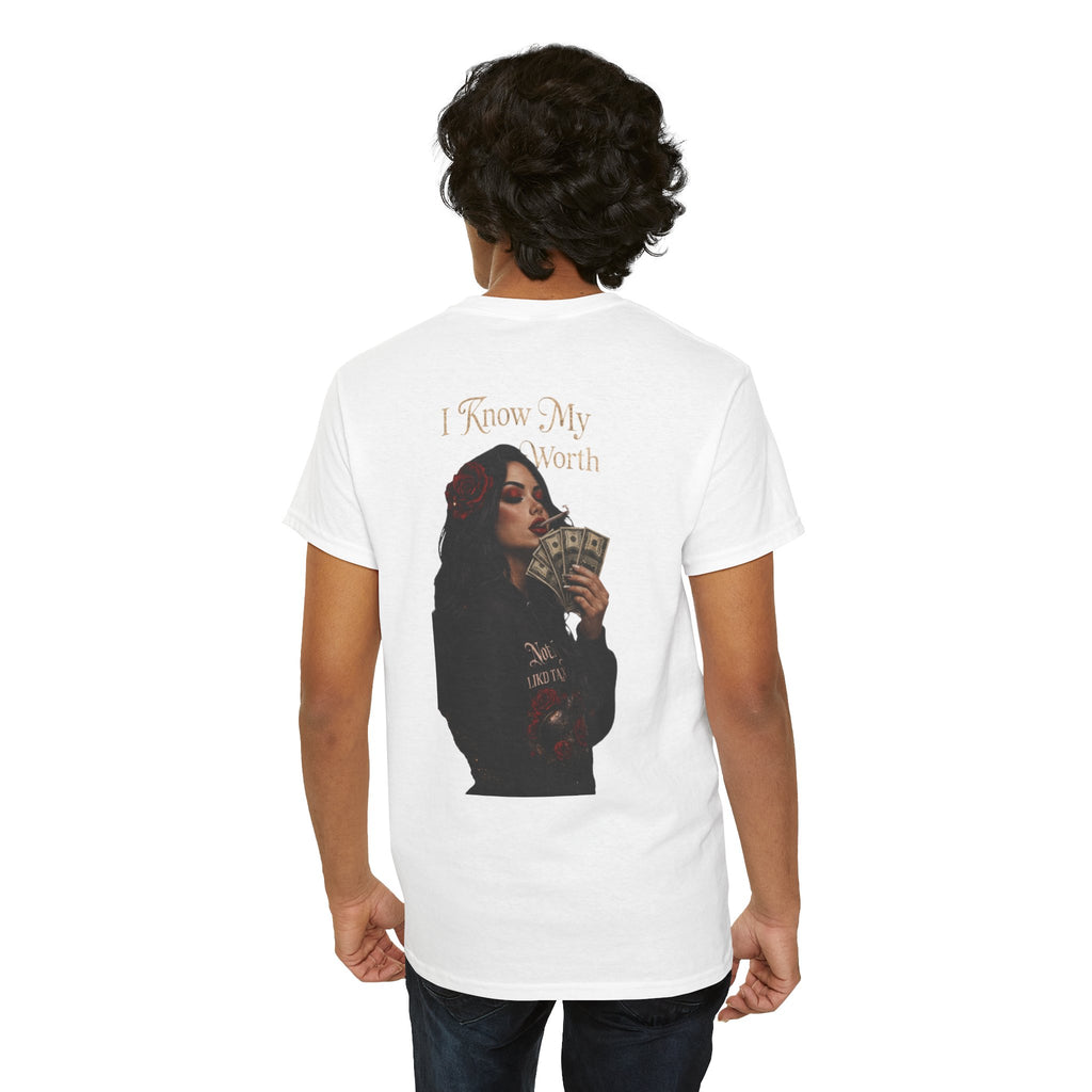 Graphic Tee — 'I Know My Worth' Rose Girl Money Design