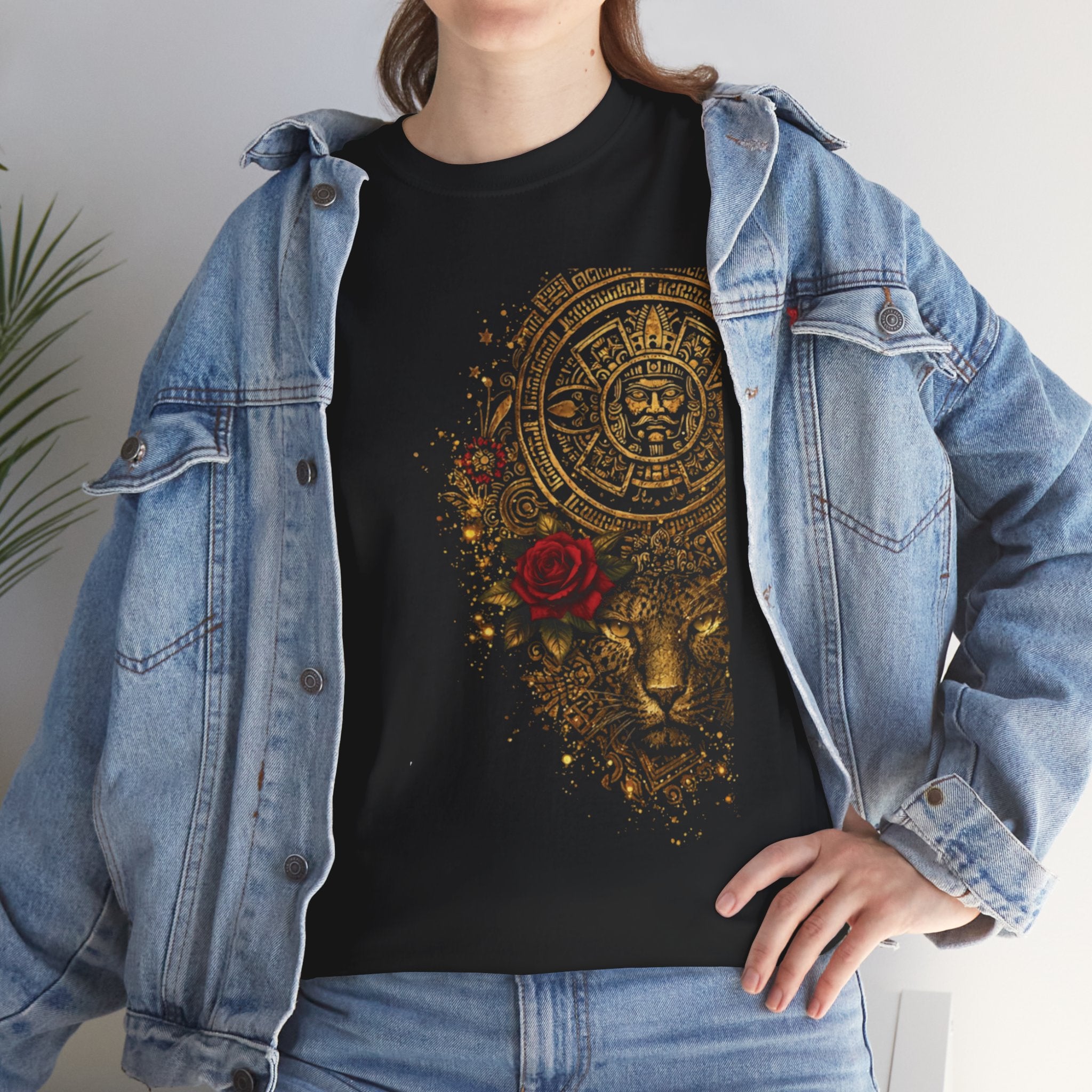 Reina Azteca T‑Shirt — Aztec Sunstone & Rose Graphic Tee —
