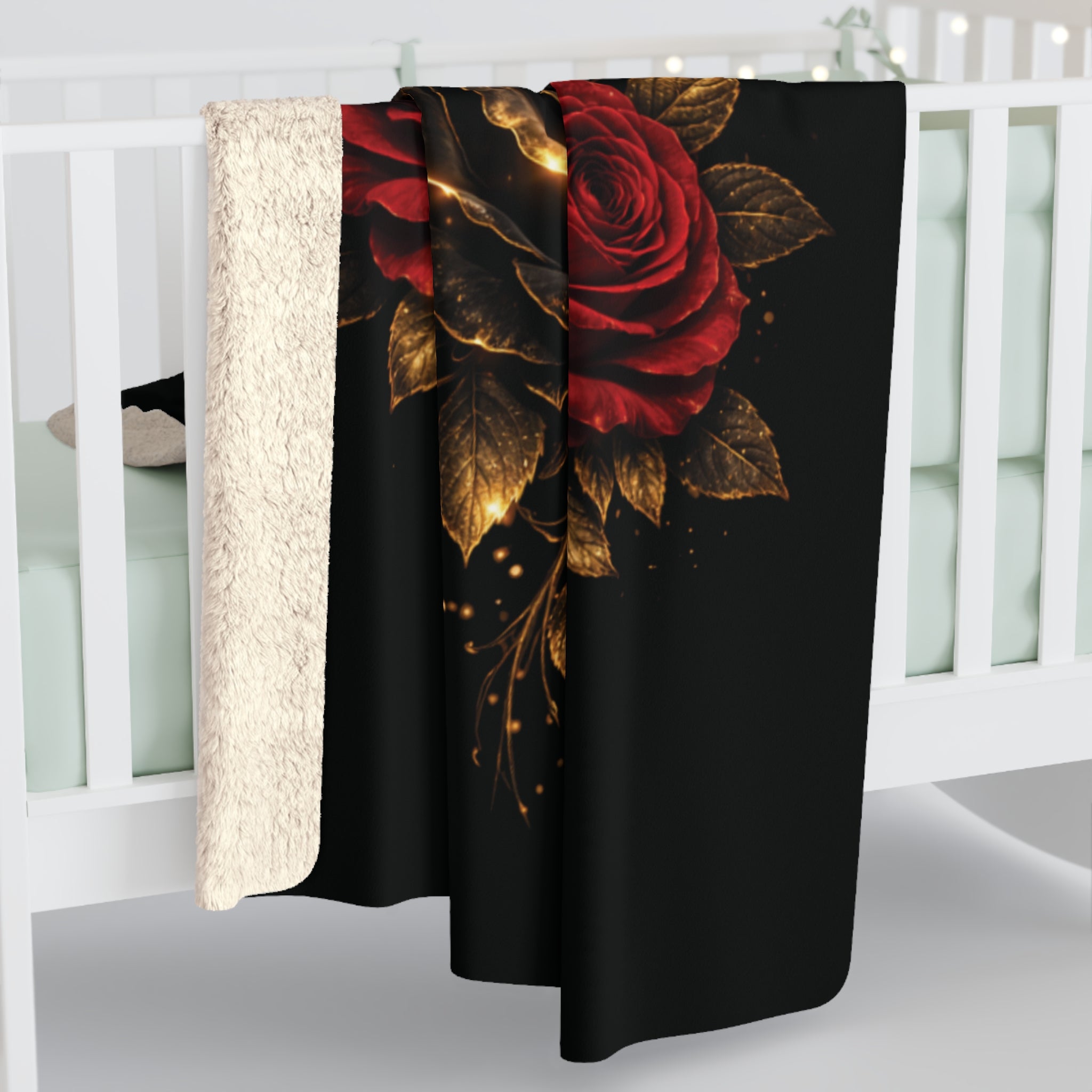 Born to Bloom Sherpa Blanket – Gold Crown Rose Floral Throw