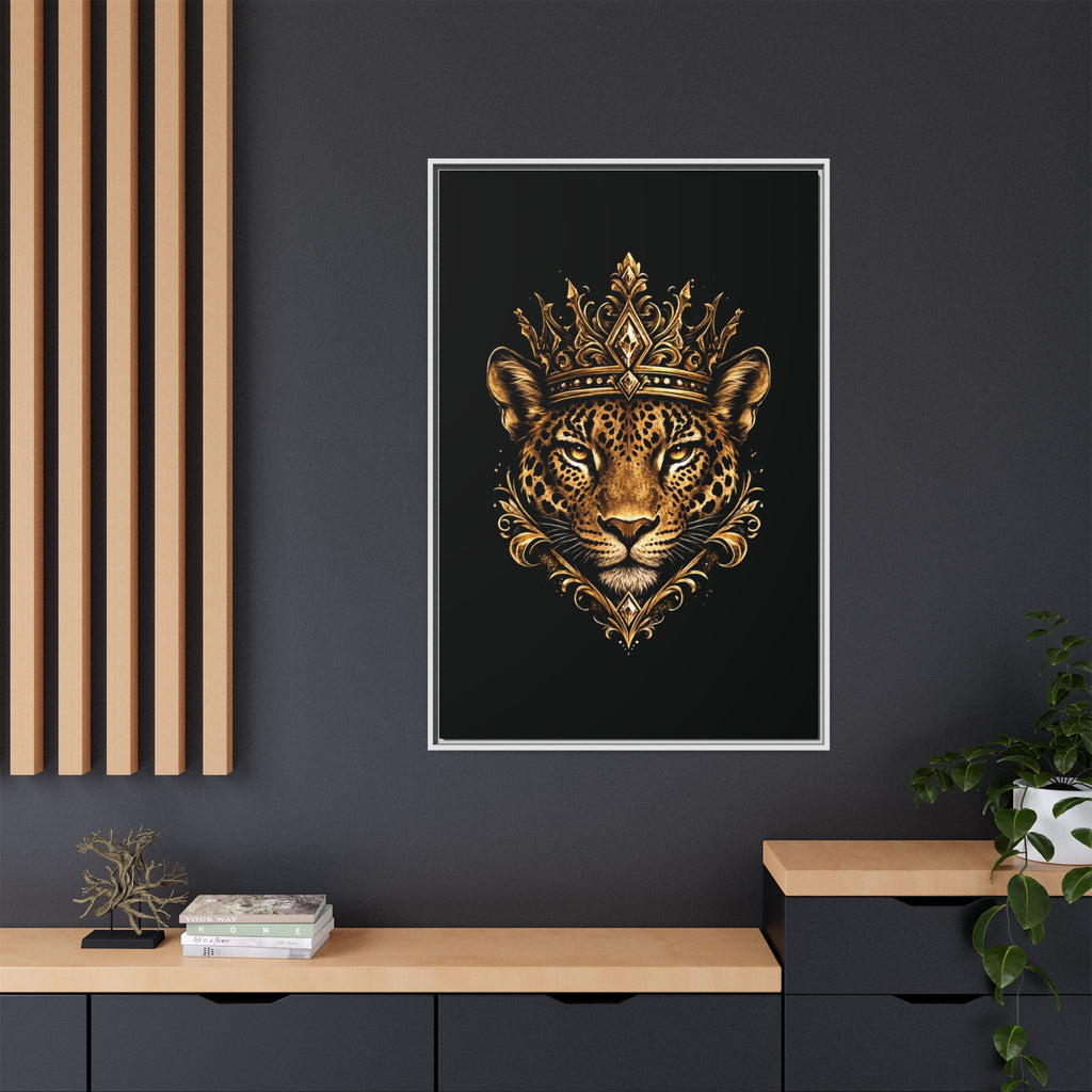 Golden Crowned Jaguar Matte Framed Canvas