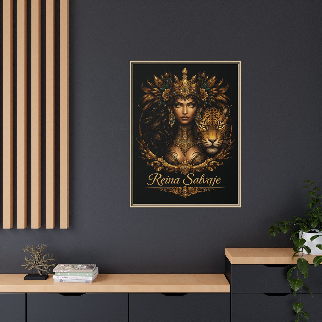 Reina Salvaje Matte Framed Canvas Art — Golden Goddess & Tiger Wall Decor