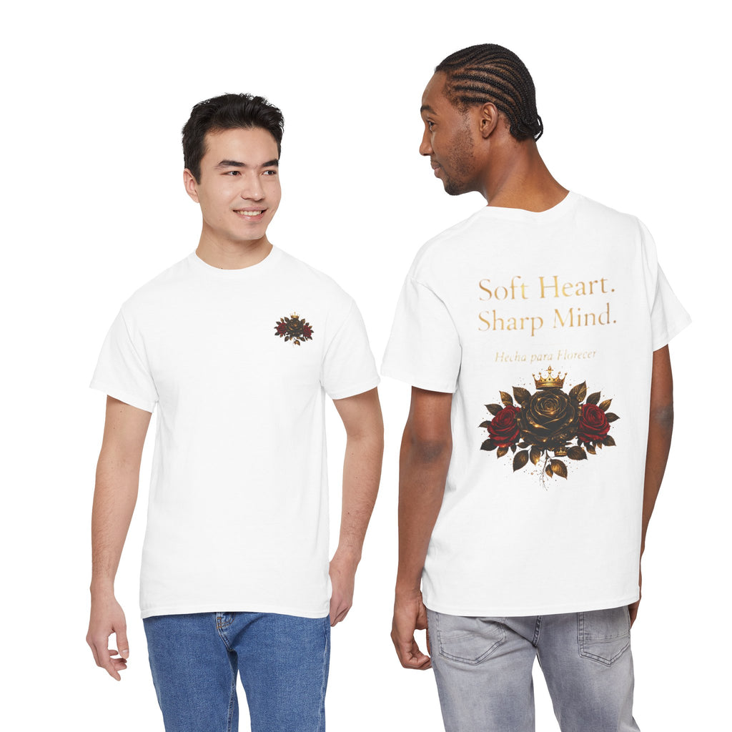Soft Heart, Sharp Mind Tee — Floral Crown Graphic Cotton Shirt