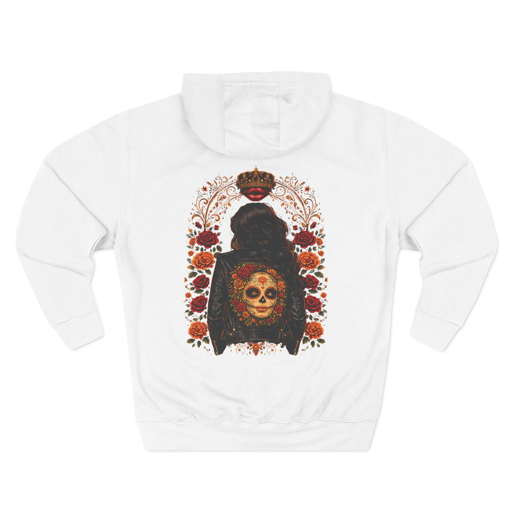 Day of the Dead Skull Backprint Hoodie — Sugar Skull Crown Floral Design