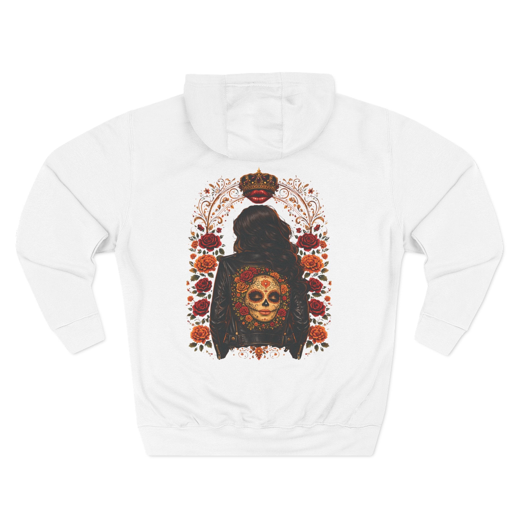 Day of the Dead Skull Backprint Hoodie — Sugar Skull Crown Floral Design