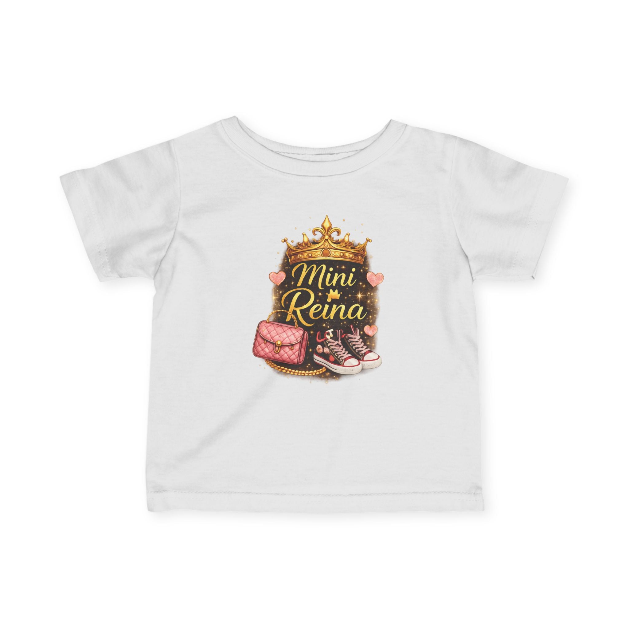 Infant Tee — "Mini Reina" Princess Crown & Glitter Shoes Baby Shirt