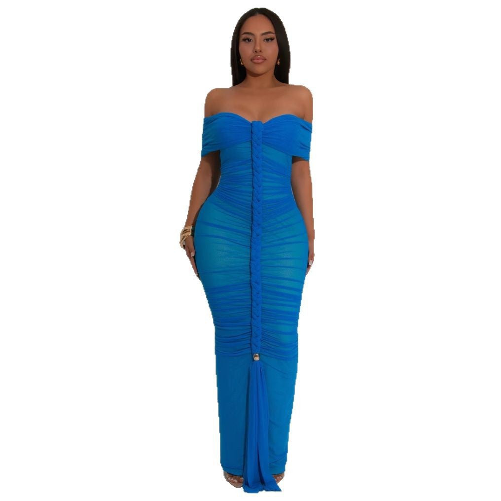 Sheer Mesh Ruched Maxi Dress