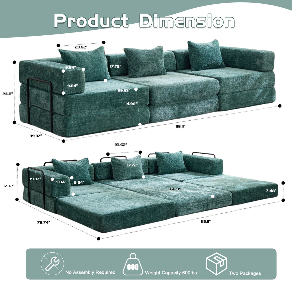 Convertible Floor Sofa Bed with Modular Design - Multiple Colors