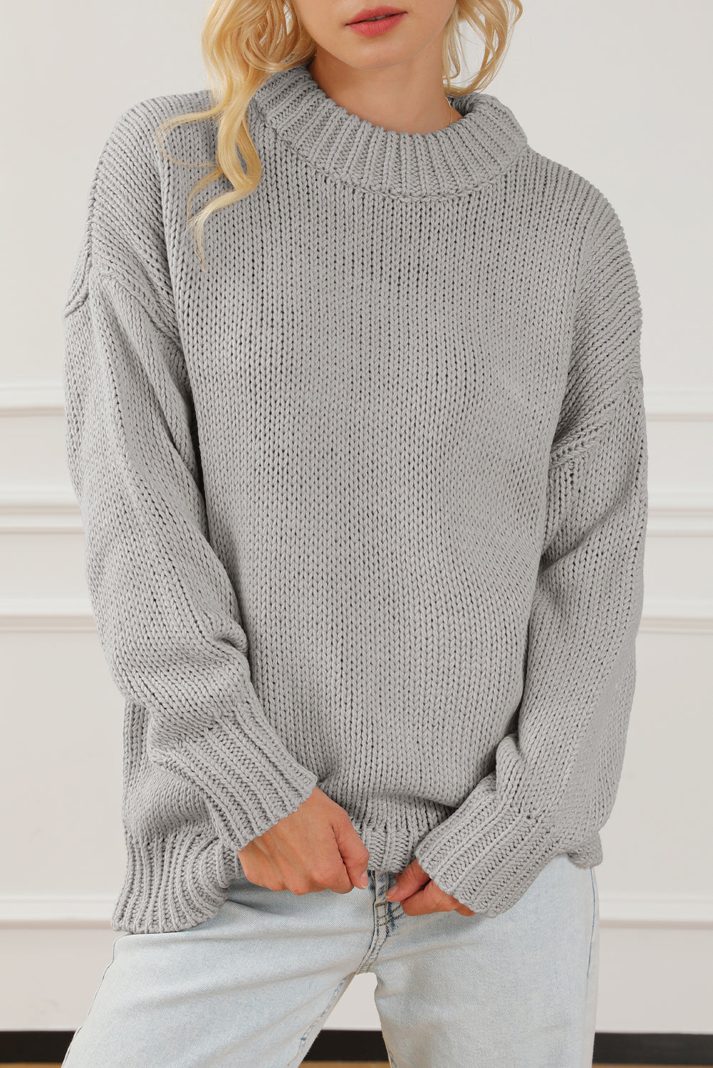 Chunky Drop-Shoulder Turtleneck Sweater