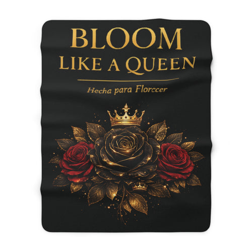 Bloom Like a Queen Sherpa Blanket — Floral Crown Throw with Spanish "Hecha para Florecer"