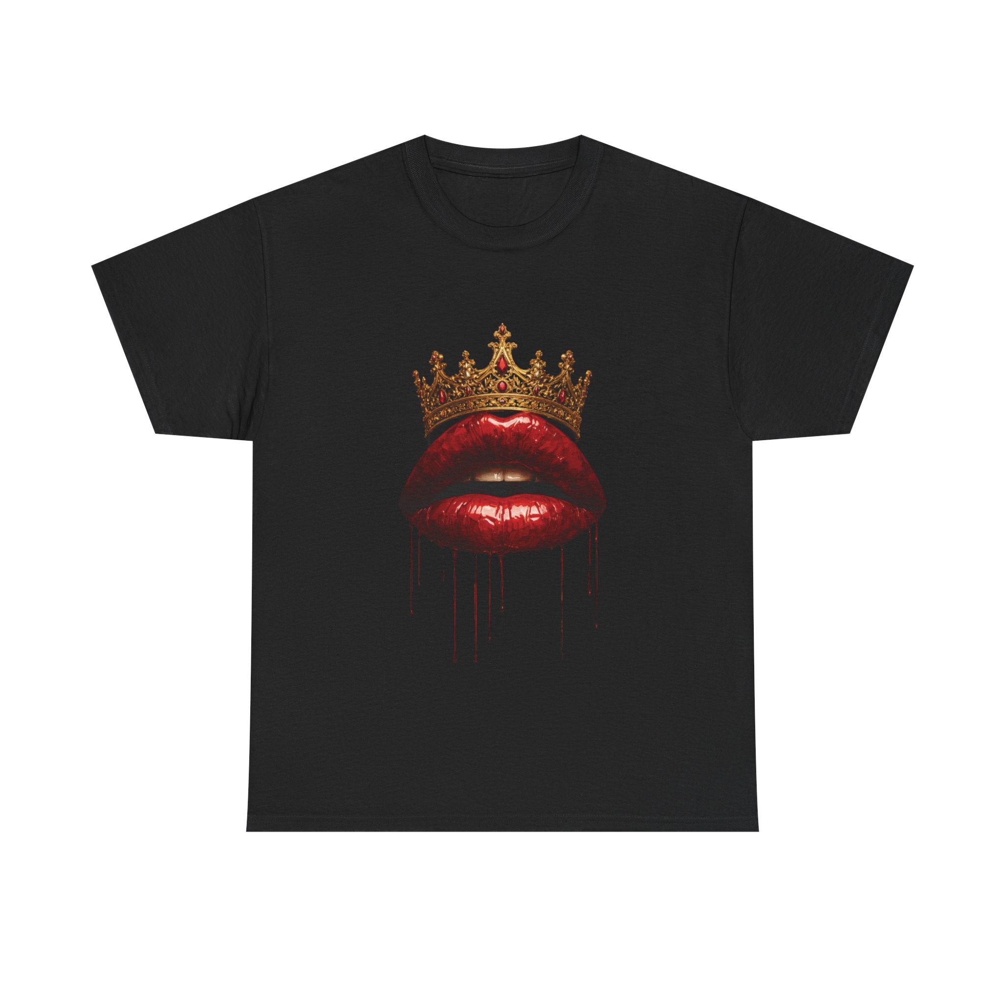 Crown Kiss T‑Shirt — Dripping Red Lips Graphic Tee