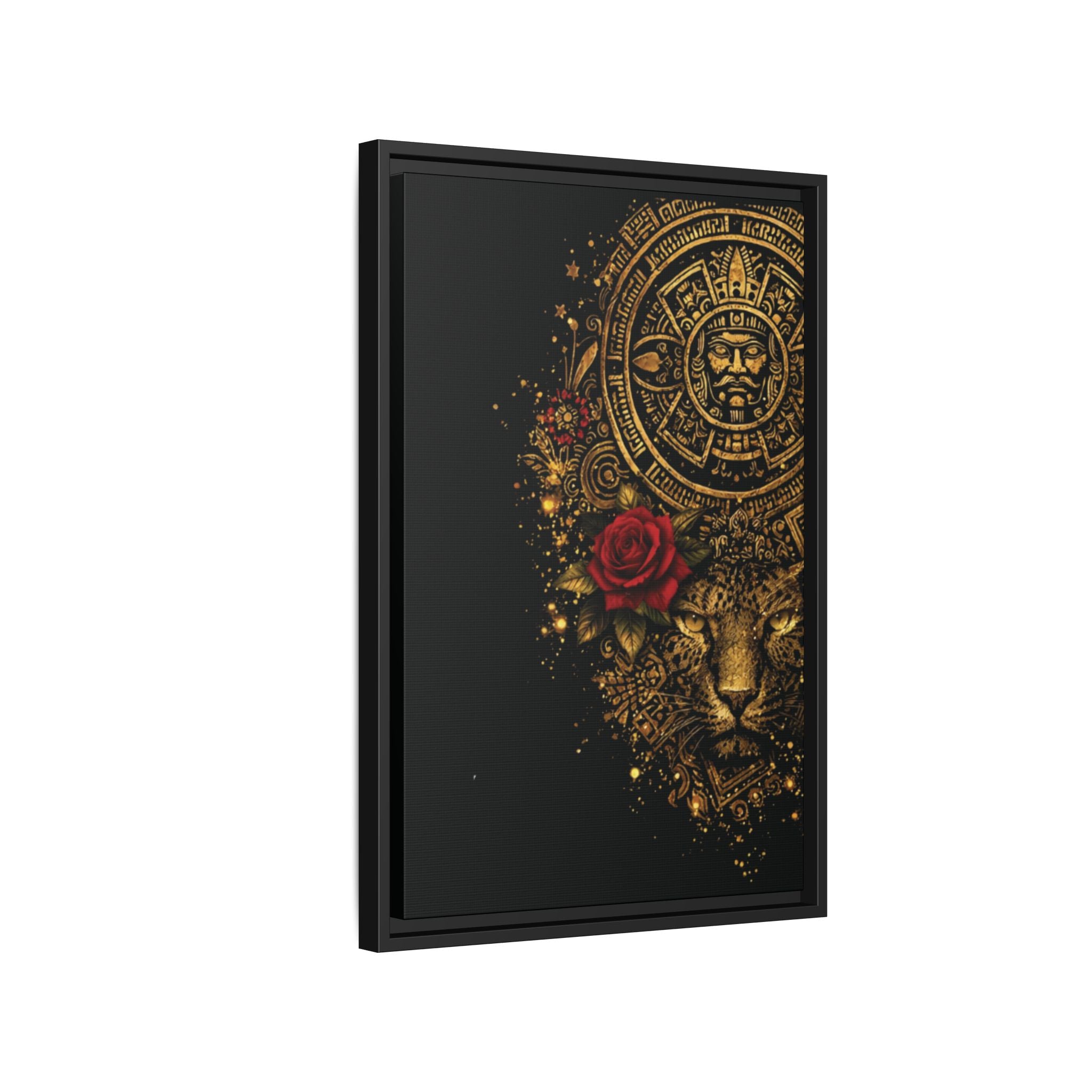 Reina Azteca Art Print — Framed Matte Canvas with Red Rose