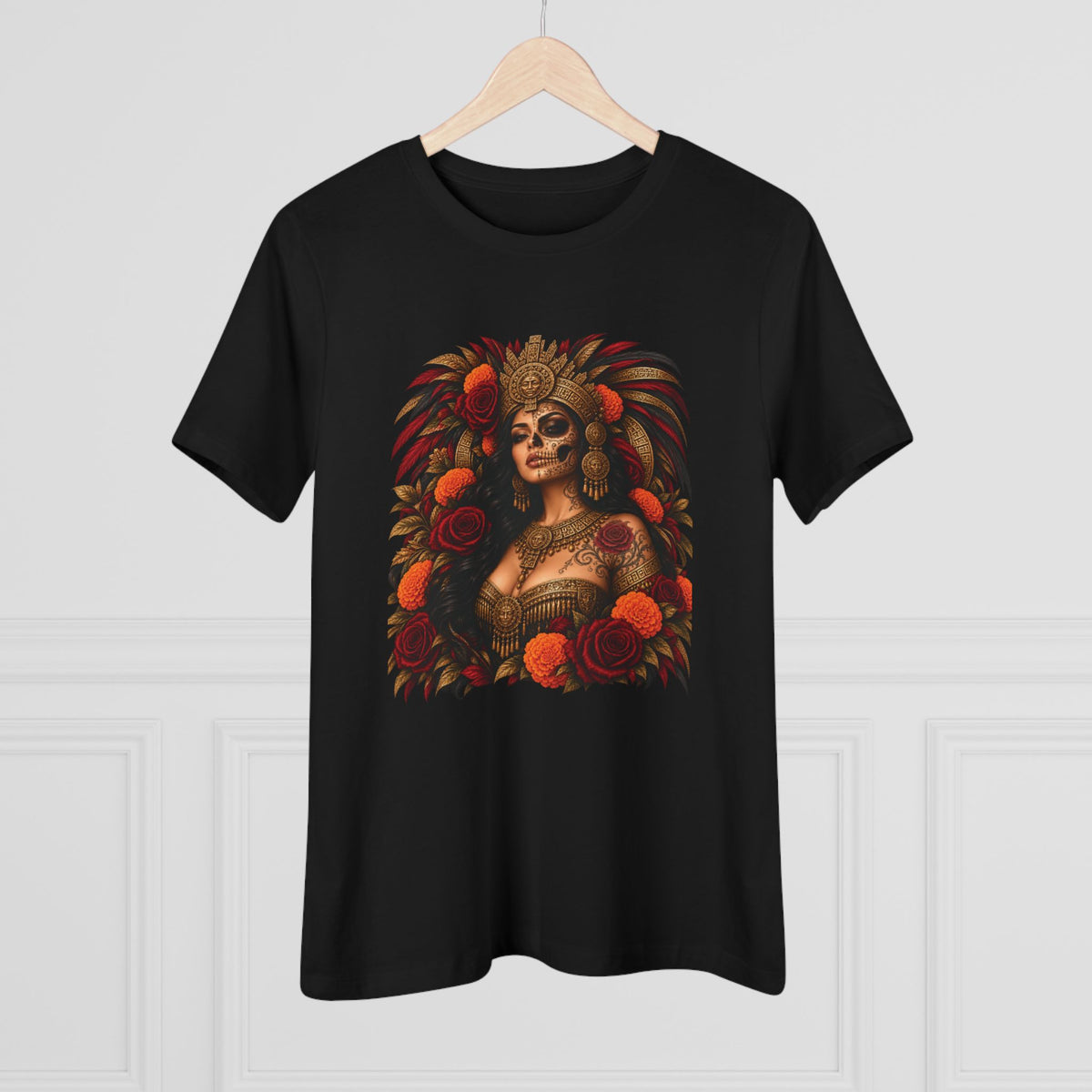 Reina Azteca: Entre Rosas y Cempasúchil | Women's Cotton Tee