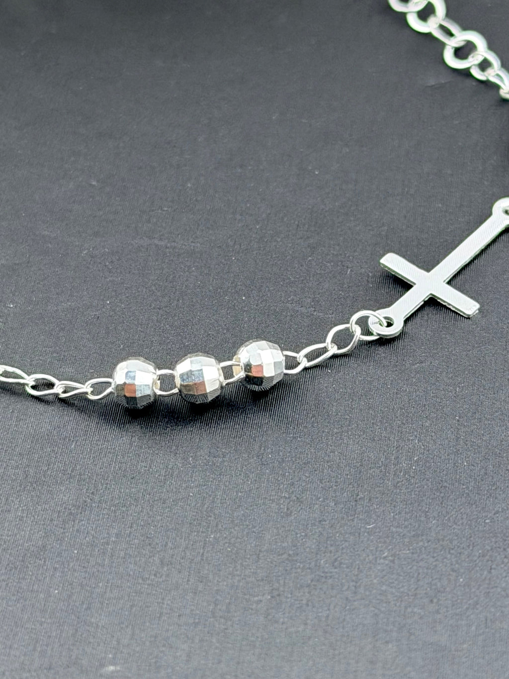 Rosary Bracelet with Cross — Sterling Silver 925