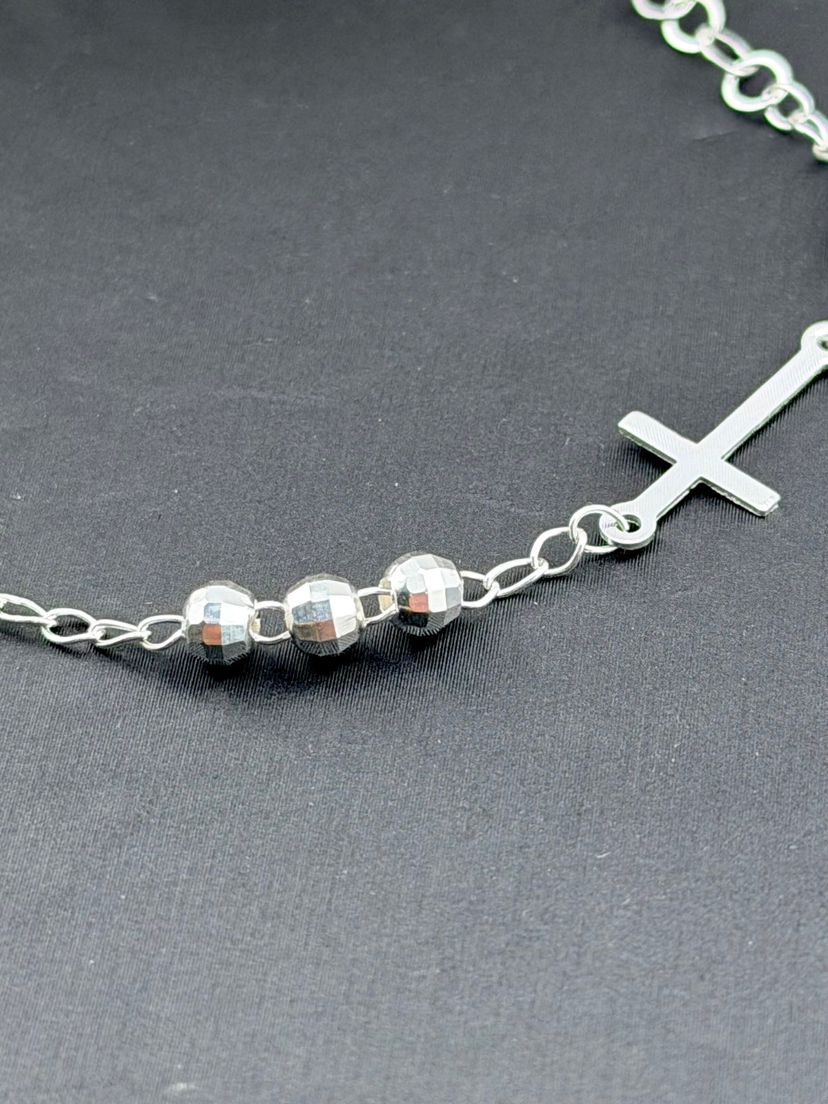 Rosary Bracelet with Cross — Sterling Silver 925