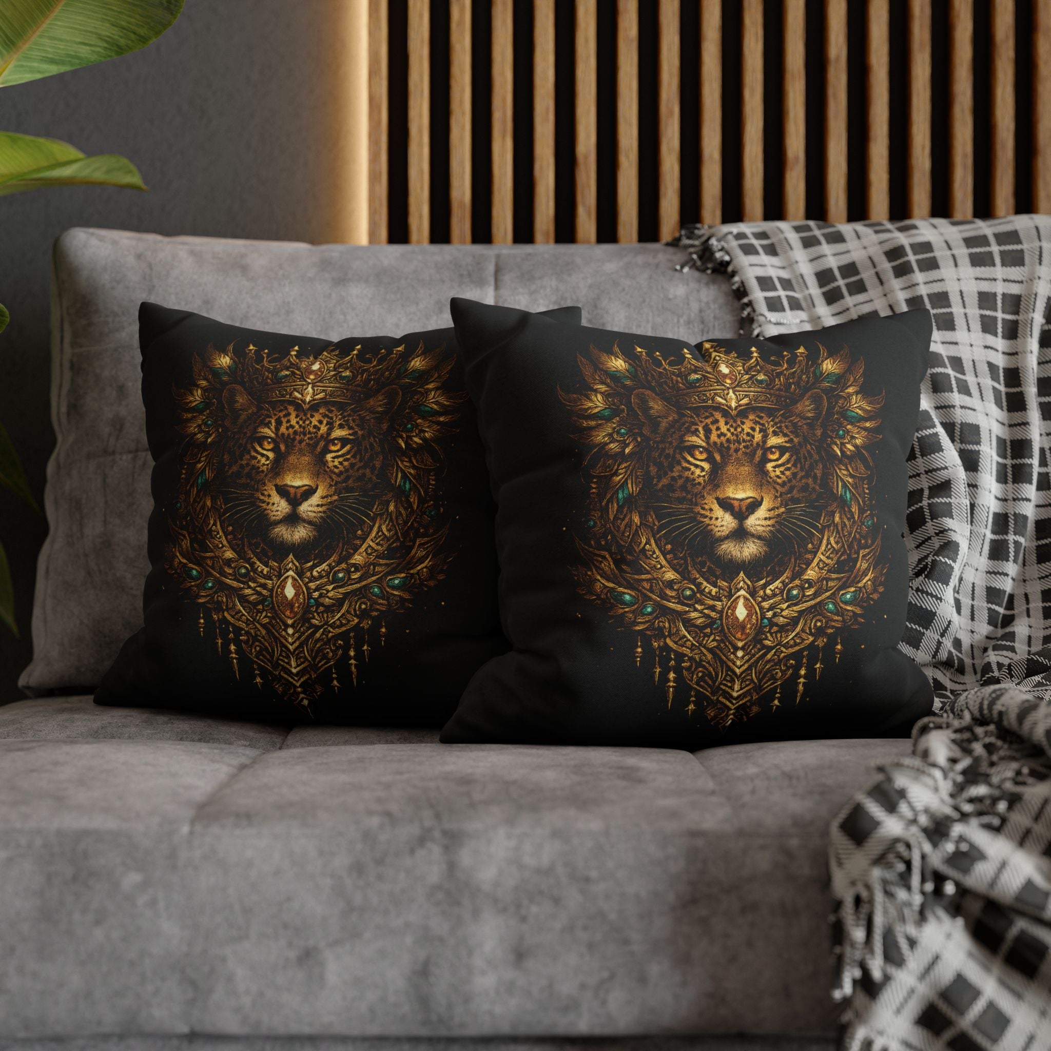Golden Crowned Jaguar Decorative Pillow case