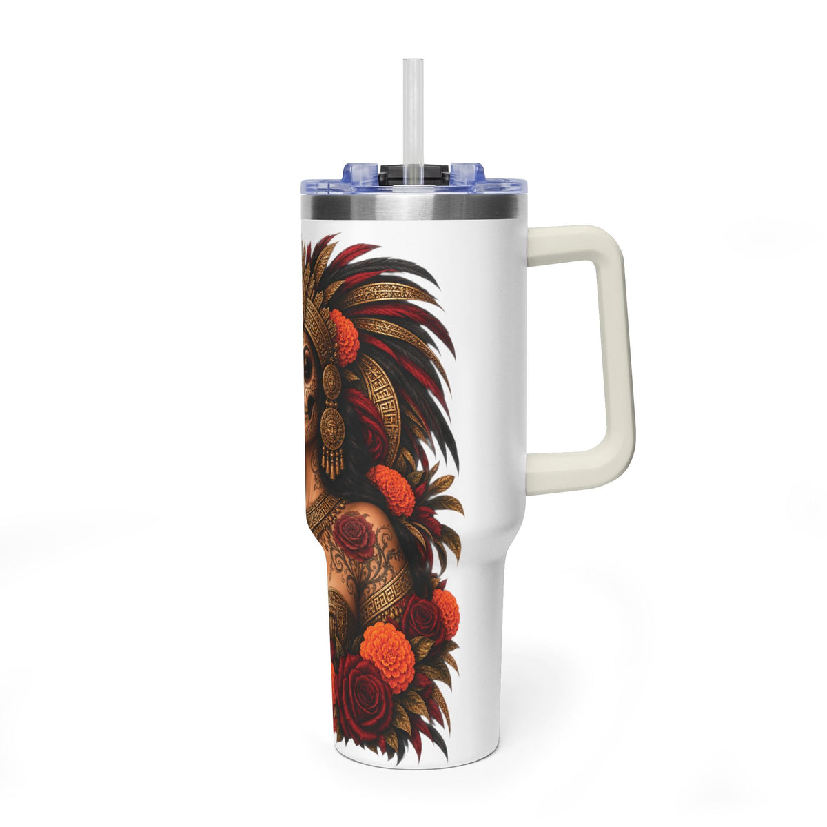 Reina Azteca: Entre Rosas y Cempasúchil | Vacuum Thermal Tumbler, 40oz