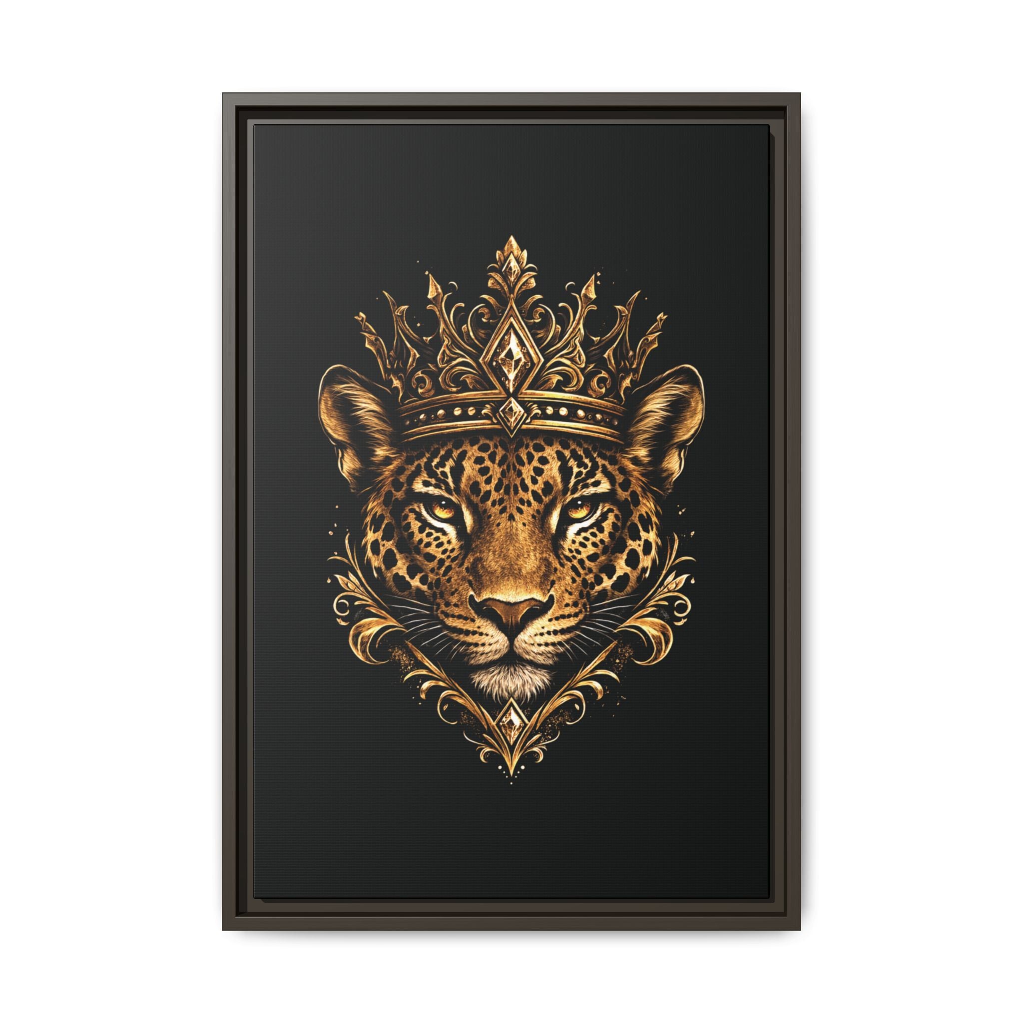 Golden Crowned Jaguar Matte Framed Canvas