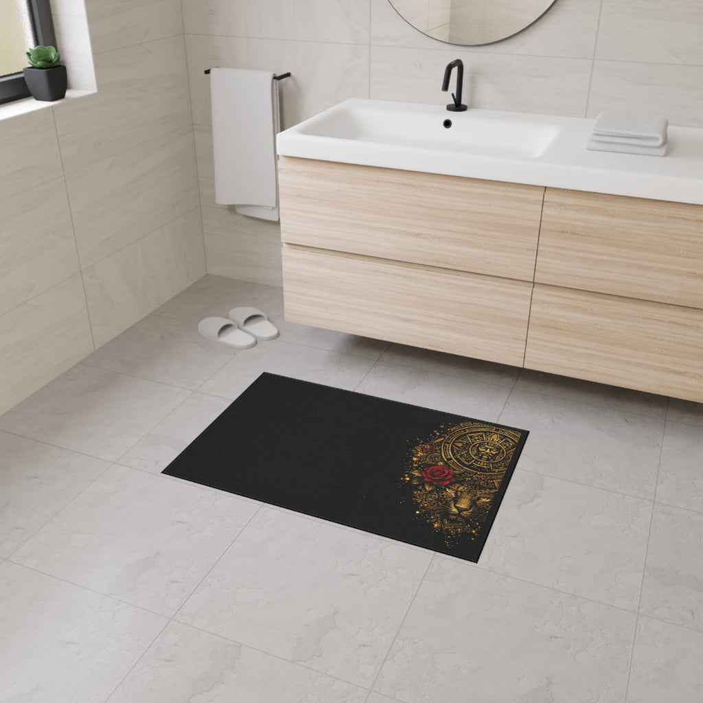 Reina Aztec Floor Mat — Gold Calendar & Rose Heavy-Duty Entry Rug