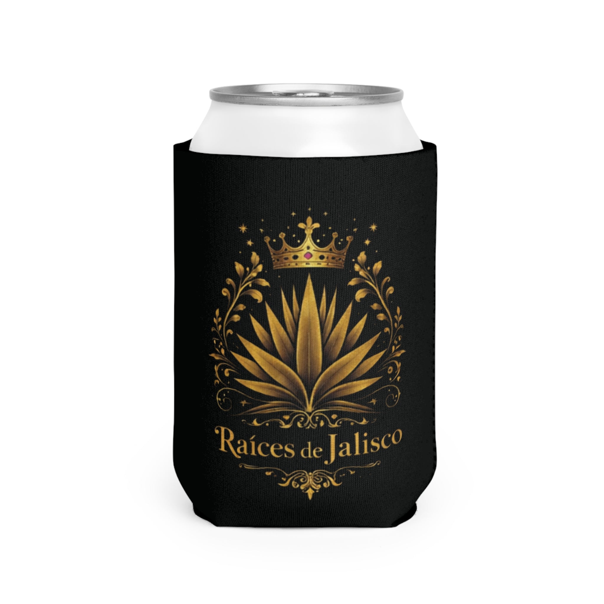 Can Cooler — Raíces de Jalisco Gold Agave Crown Design