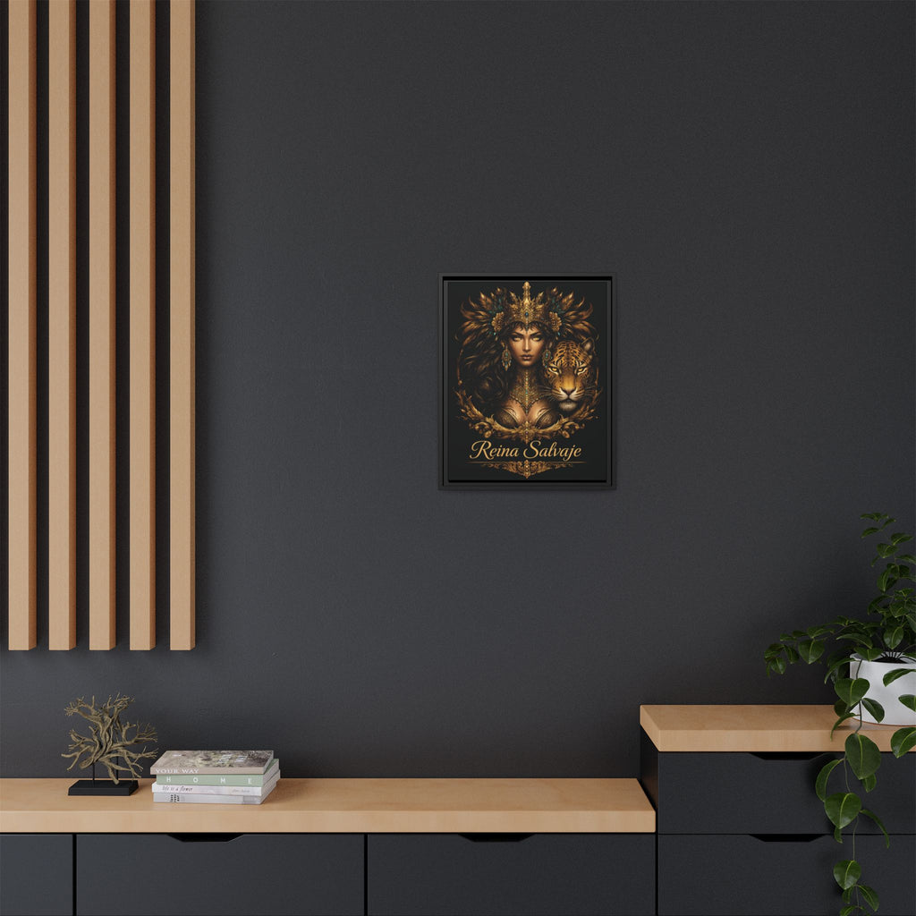 Reina Salvaje Matte Framed Canvas Art — Golden Goddess & Tiger Wall Decor