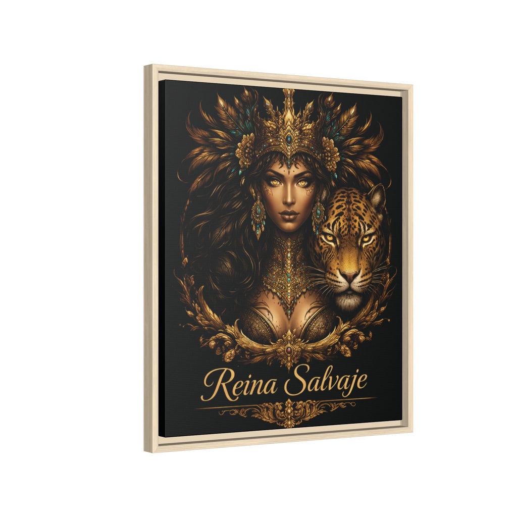 Reina Salvaje Matte Framed Canvas Art — Golden Goddess & Tiger Wall Decor