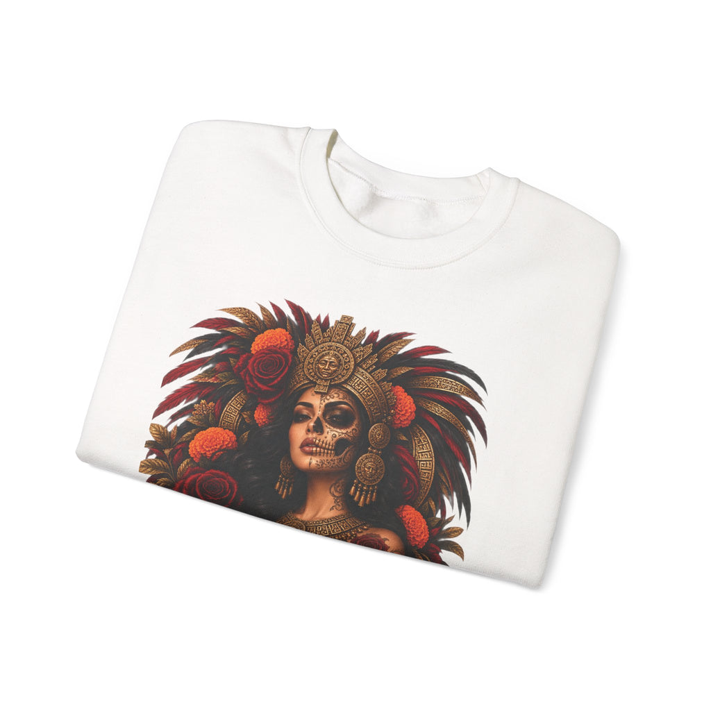 Reina Azteca: Entre Rosas y Cempasúchil | Unisex Heavy Blend™ Crewneck Sweatshirt