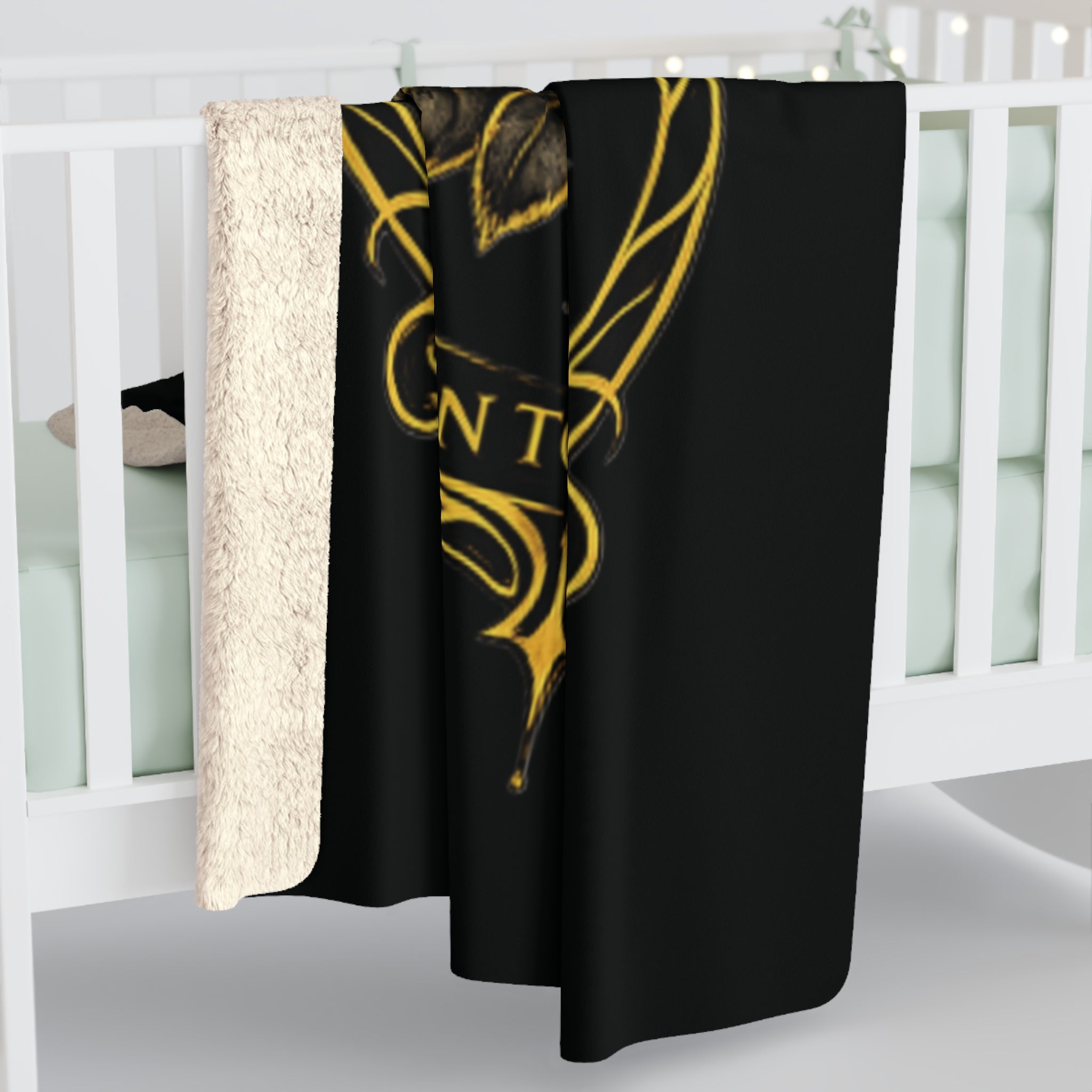 Born to Bloom Rose Crown Sherpa Fleece Blanket | Gold Floral Emblem