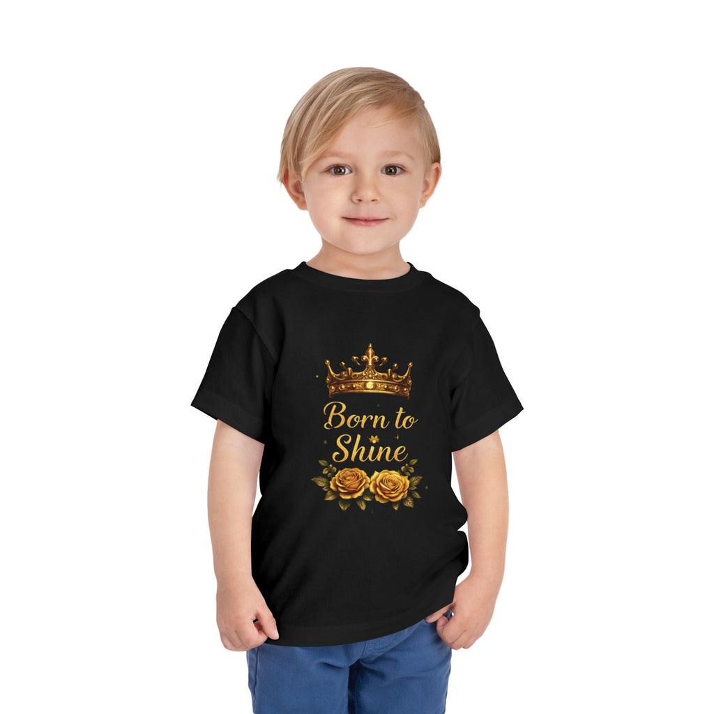 Toddler Tee — "Born to Shine" Gold Crown & Roses Toddler Shirt