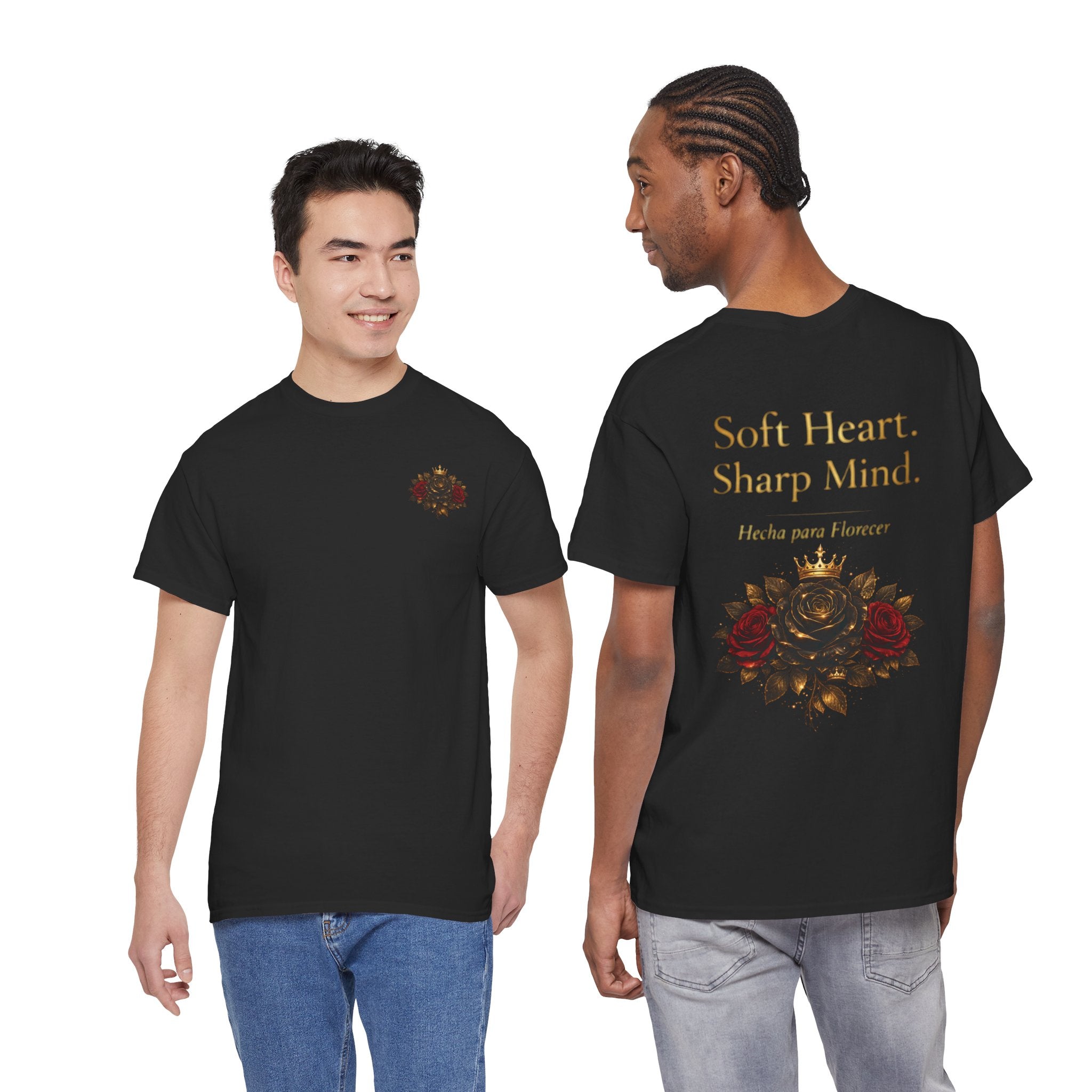 Soft Heart, Sharp Mind Tee — Floral Crown Graphic Cotton Shirt