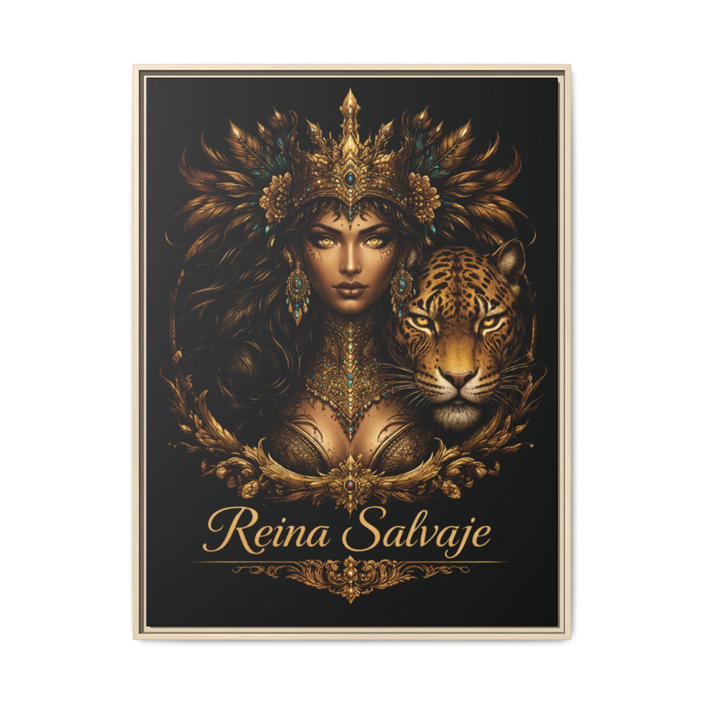 Reina Salvaje Matte Framed Canvas Art — Golden Goddess & Tiger Wall Decor