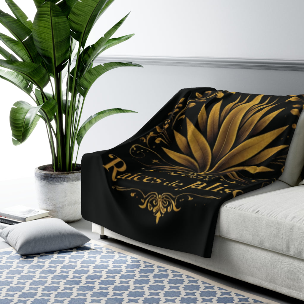 Sherpa Fleece Blanket — Raíces de Jalisco Gold Agave Crown Throw