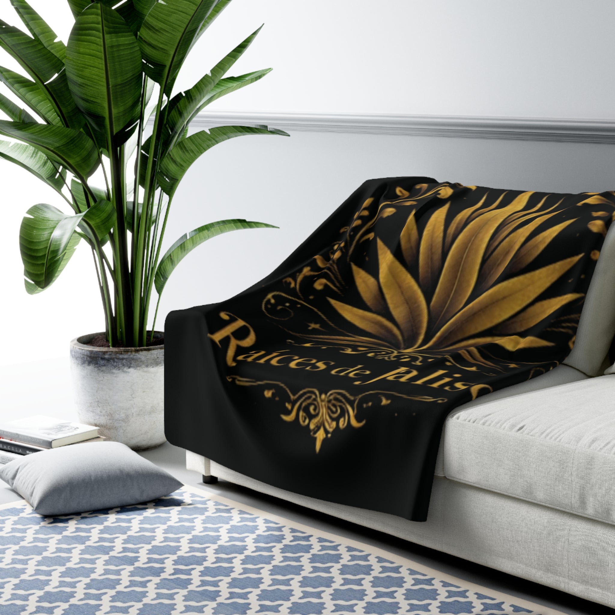 Sherpa Fleece Blanket — Raíces de Jalisco Gold Agave Crown Throw